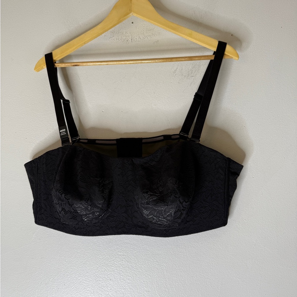NWT Torrid Strapless Unlined Lace Straight Back Bra Black 46DD‎